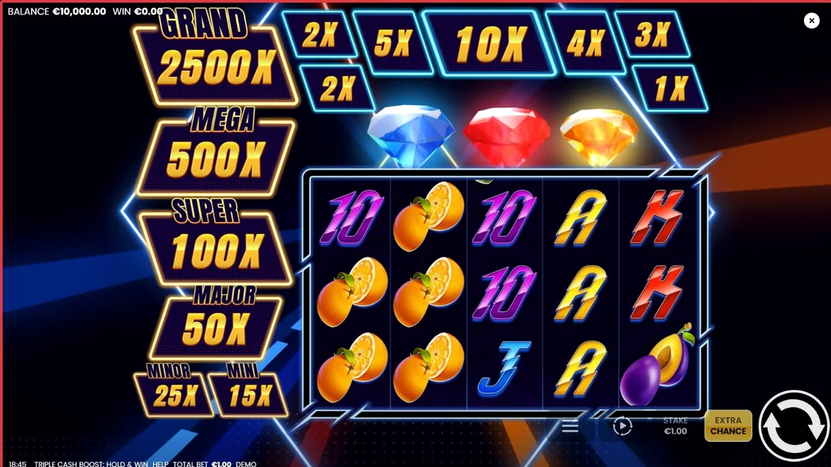Interface do slot Triple Cash Boost em um smartphone moderno